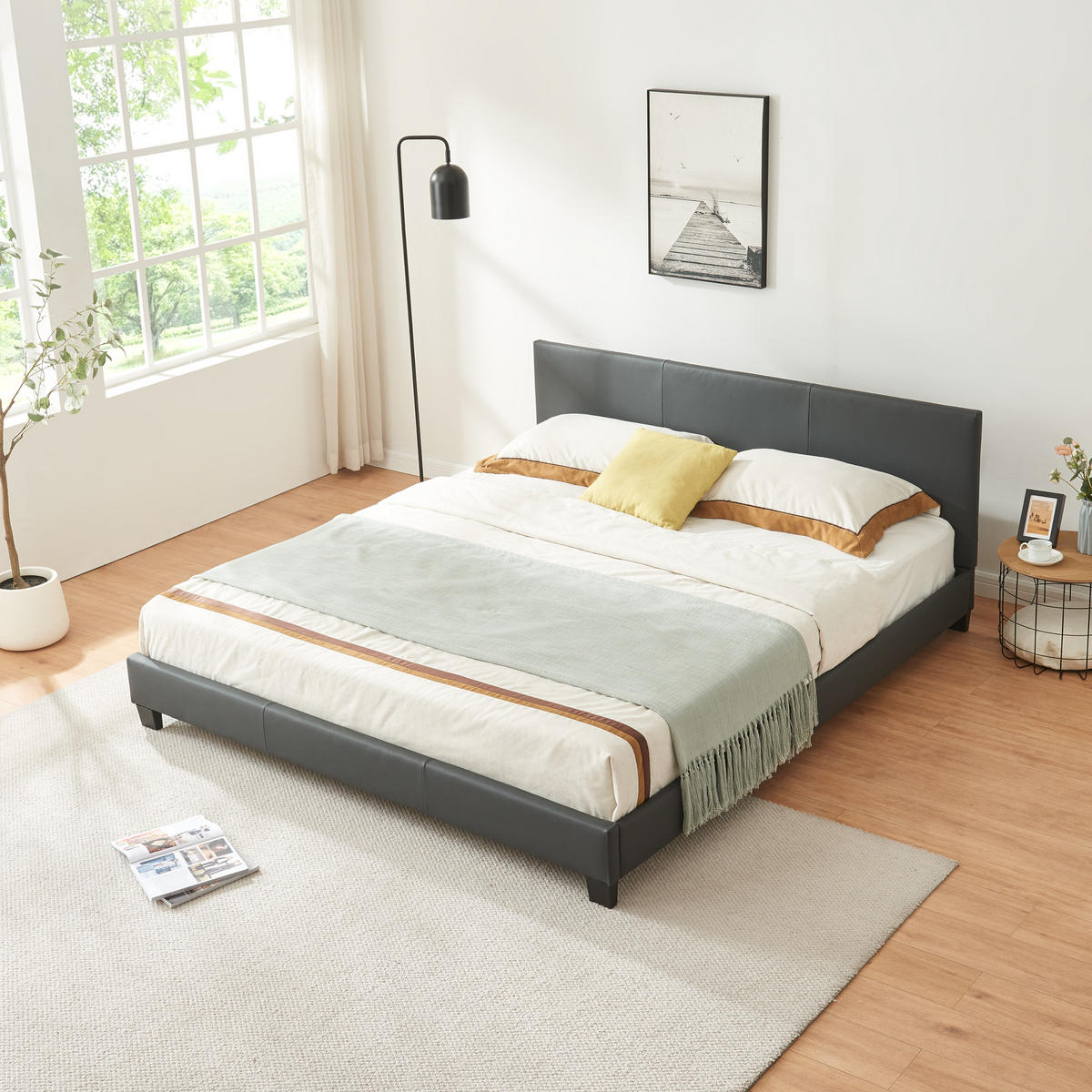 POLSTERBETT Albacete mit Matratze - Dunkelgrau, Textil (180/200cm) - Corium