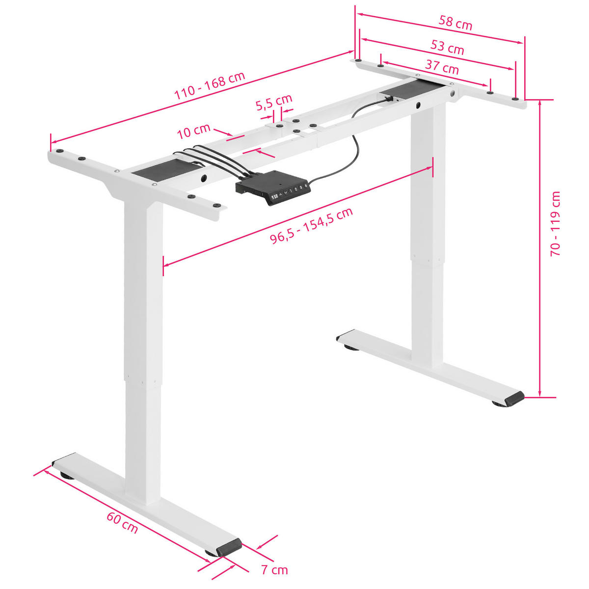 TISCHGESTELL Melville,110 - 168 x 60 x 70 - 119 cm,weiß - Weiß, Textil (60/168/119cm) - tectake