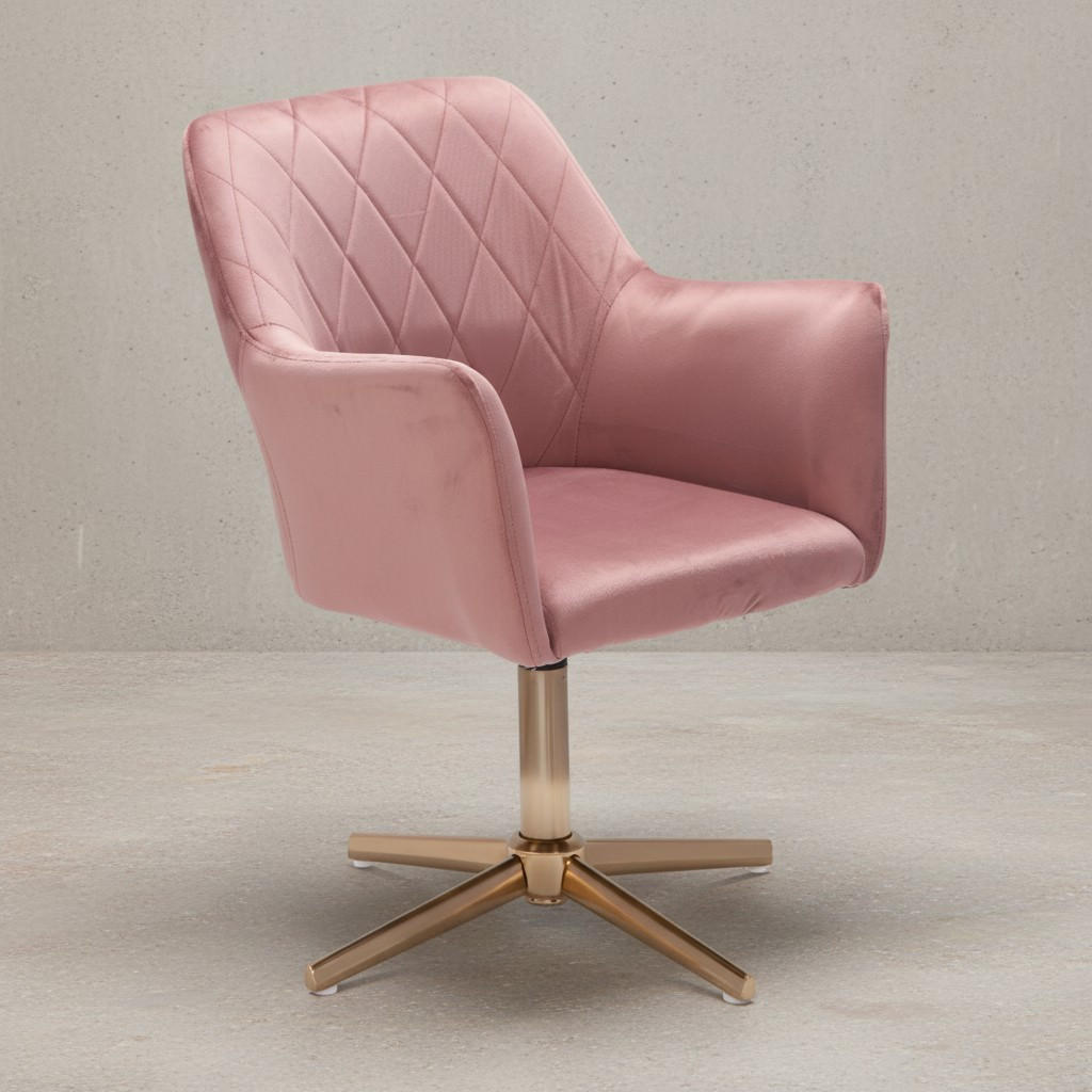 DREHSTUHL Samt mit Armlehnen Eisengestell 360° Funktion, Rosa 97x55x55 cm - Pink/Goldfarben, Textil/Metall (97/55/55cm) - KADIMA DESIGN
