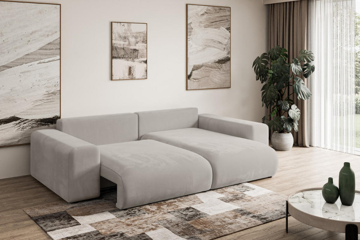 ECKSOFA Ottomane rechts ESKAR-L 266x176x84 Hellbraun Velours - Hellbraun/Schwarz, Holzwerkstoff/Kunststoff (176/266cm) - ALTDECOR