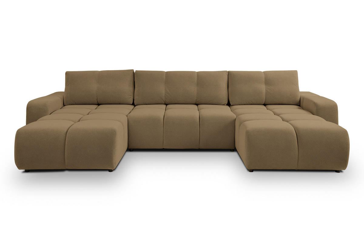 WOHNLANDSCHAFT Hosio Hellbraun 359/177/88 cm mit Schlaffunktion - Schwarz/Bronzefarben, Kunststoff/Textil (359/88/177cm) - AX Living