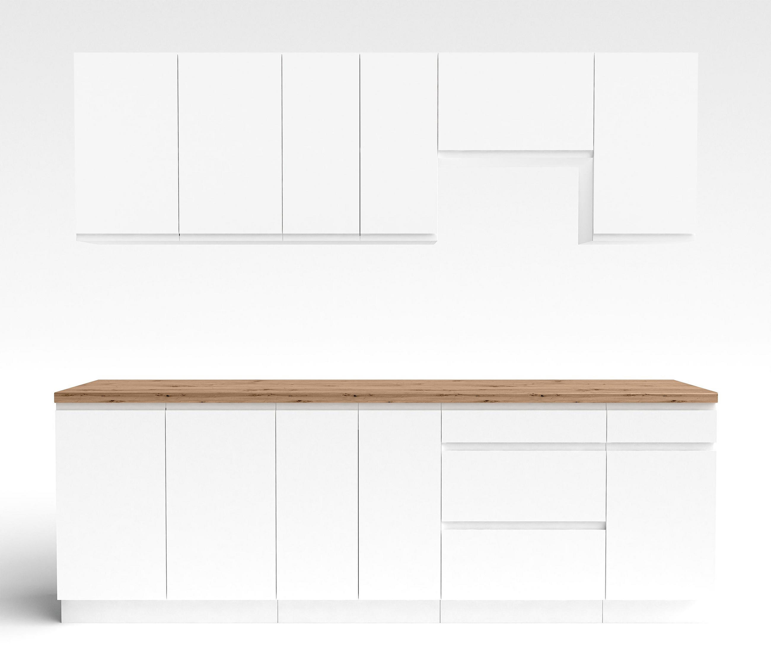 KÜCHENLEERBLOCK Aquileia 240 cm Weiß Matt mit Arbeitsplatte Eiche Artisan - Weiß/Eiche Artisan, Holzwerkstoff (240/157.8/60cm) - AX Living