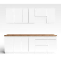 KÜCHENLEERBLOCK Aquileia 240 cm Weiß Matt mit Arbeitsplatte Eiche Artisan - Weiß/Eiche Artisan, Holzwerkstoff (240/157.8/60cm) - AX Living