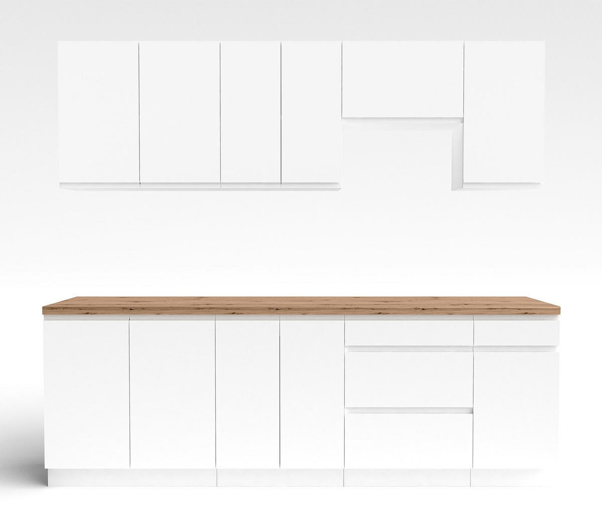 KÜCHENLEERBLOCK Aquileia 240 cm Weiß Matt mit Arbeitsplatte Eiche Artisan - Weiß/Eiche Artisan, Holzwerkstoff (240/157.8/60cm) - AX Living