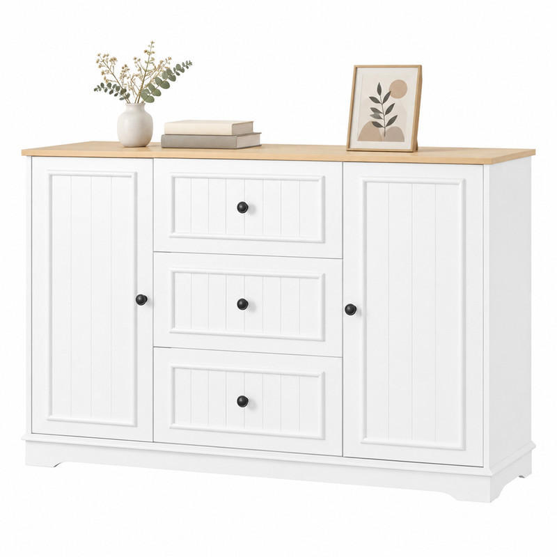 SIDEBOARD mit 3 Schubladen 126 x 40 x 86 cm MDF White 2-türig - Weiß, Holzwerkstoff (126/86/40cm) - Meubliv