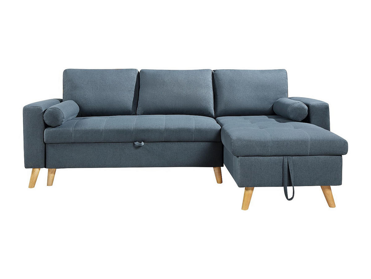 ECKSOFA mit Schlaffunktion & Bettkasten – Stoff – Türkisblau – KORI - Blau, Textil (225/146cm) - Vente-Unique