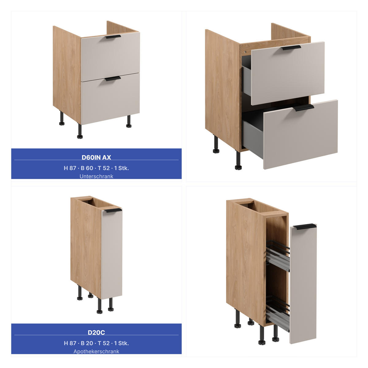 WINKELKÜCHE 405cm x 205 cm - Sorento KS5-M405 - in Beige / Sonoma Eiche - Beige/Schwarz, Holz (610/247/58cm)