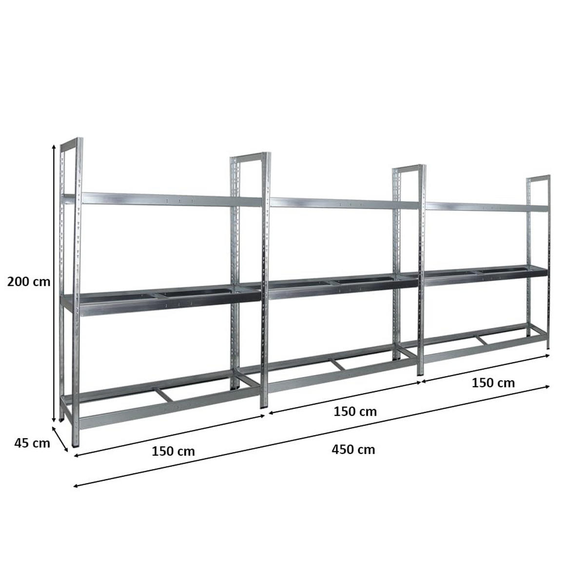 REIFENREGAL Tiger XL 3er-Set mit 3x 200x150x45 cm 300 kg Fachlast bis zu 54 Reifen Verzinkt - Silberfarben, Metall (450/200/45cm) - PROREGAL