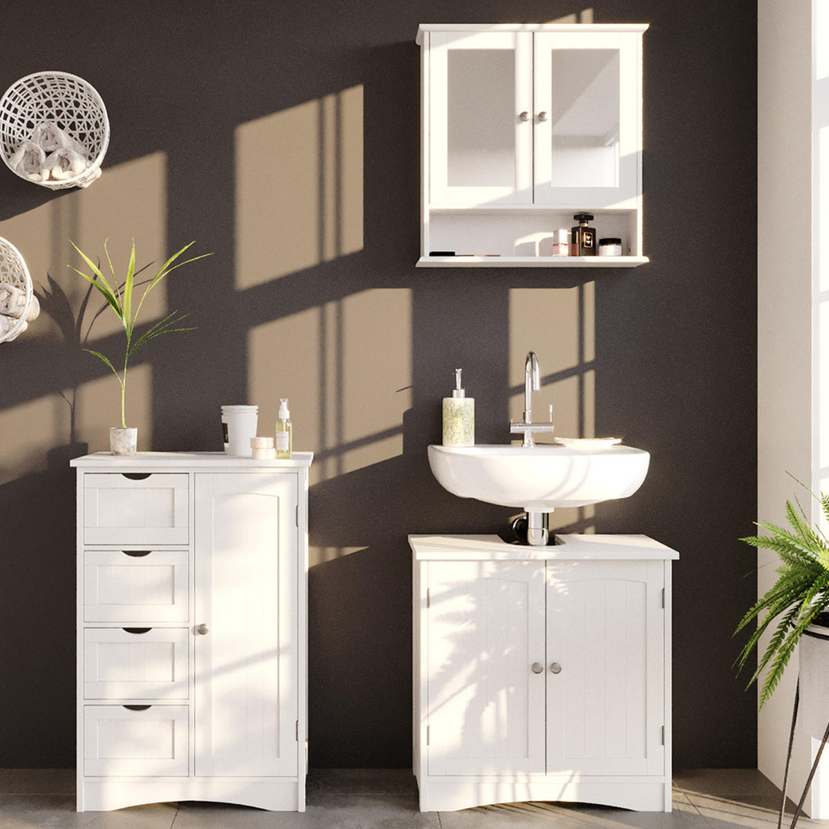 BADSCHRANK Bianco Weiß 55 x 81 cm - Weiß, Holzwerkstoff (55/81/30cm) - Vicco