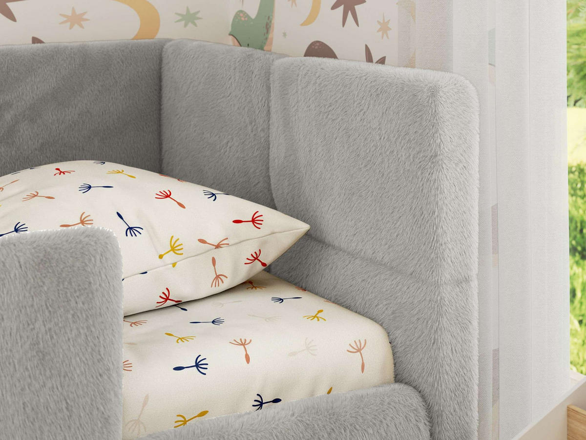 DĚTSKÁ POSTEL ARVO ALTA 90/200 - Světle šedá Plyš - Pravá - světle šedá, textil (90/200cm) - MKS