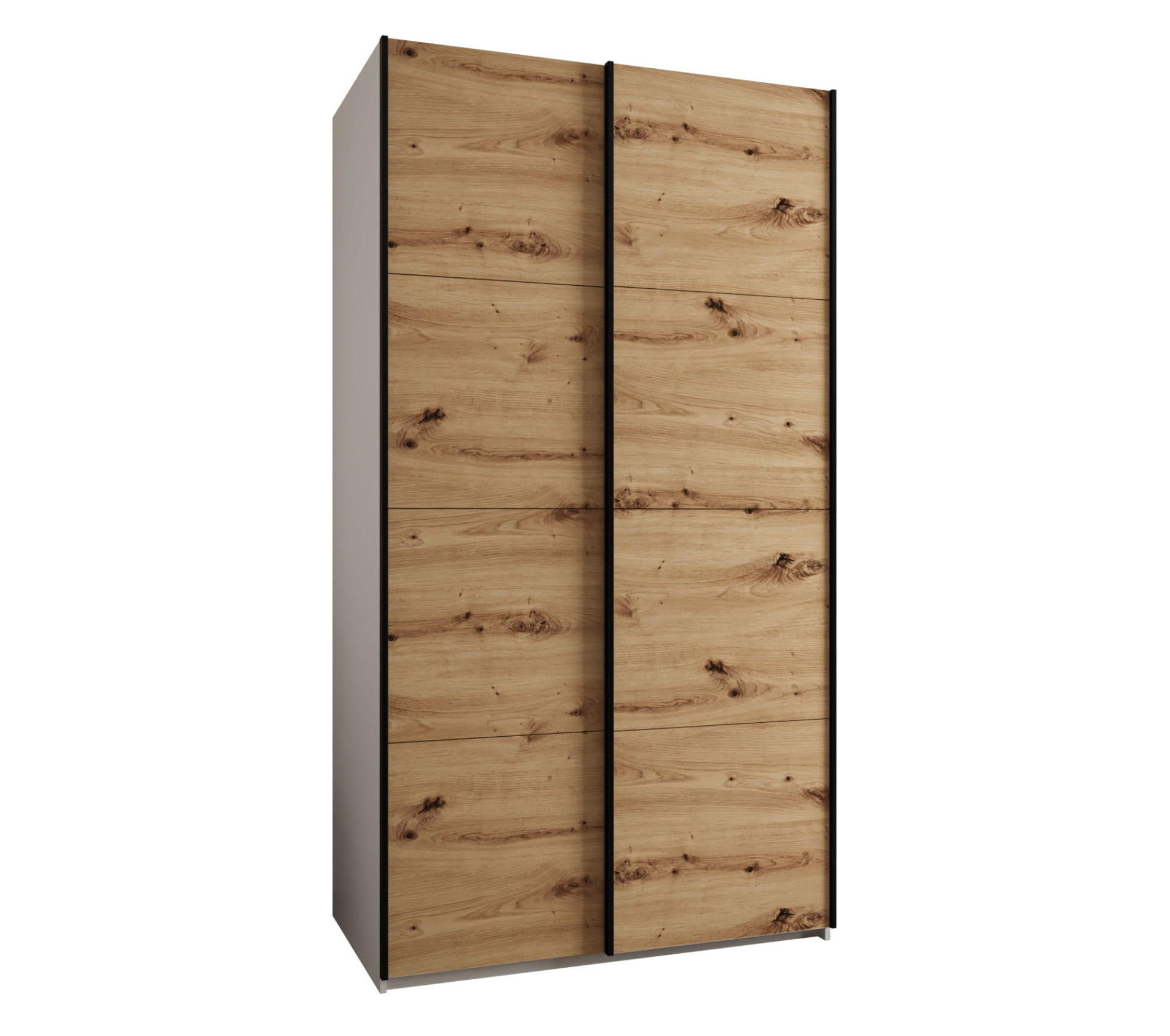 Abiks Möbel Schwebetürenschrank Weiß, Eiche Artisan, Schwarz 140x245x64 cm