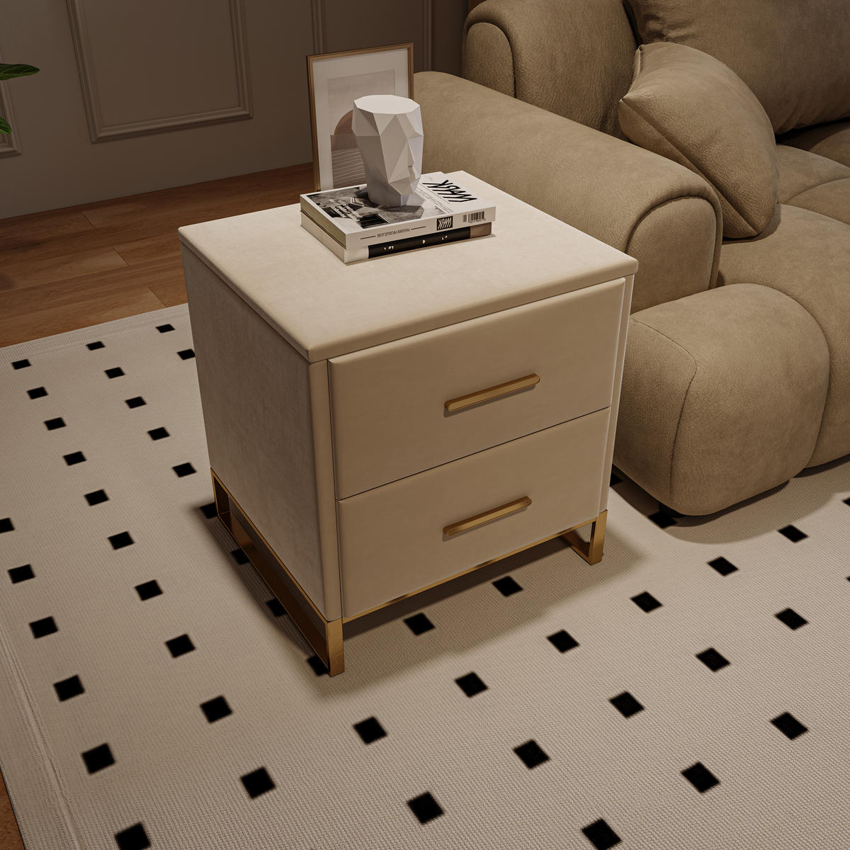 NACHTTISCH 2er Set Samt 2 Schubladen beige - Beige, Holz (40/50/40cm) - LEBENLANG