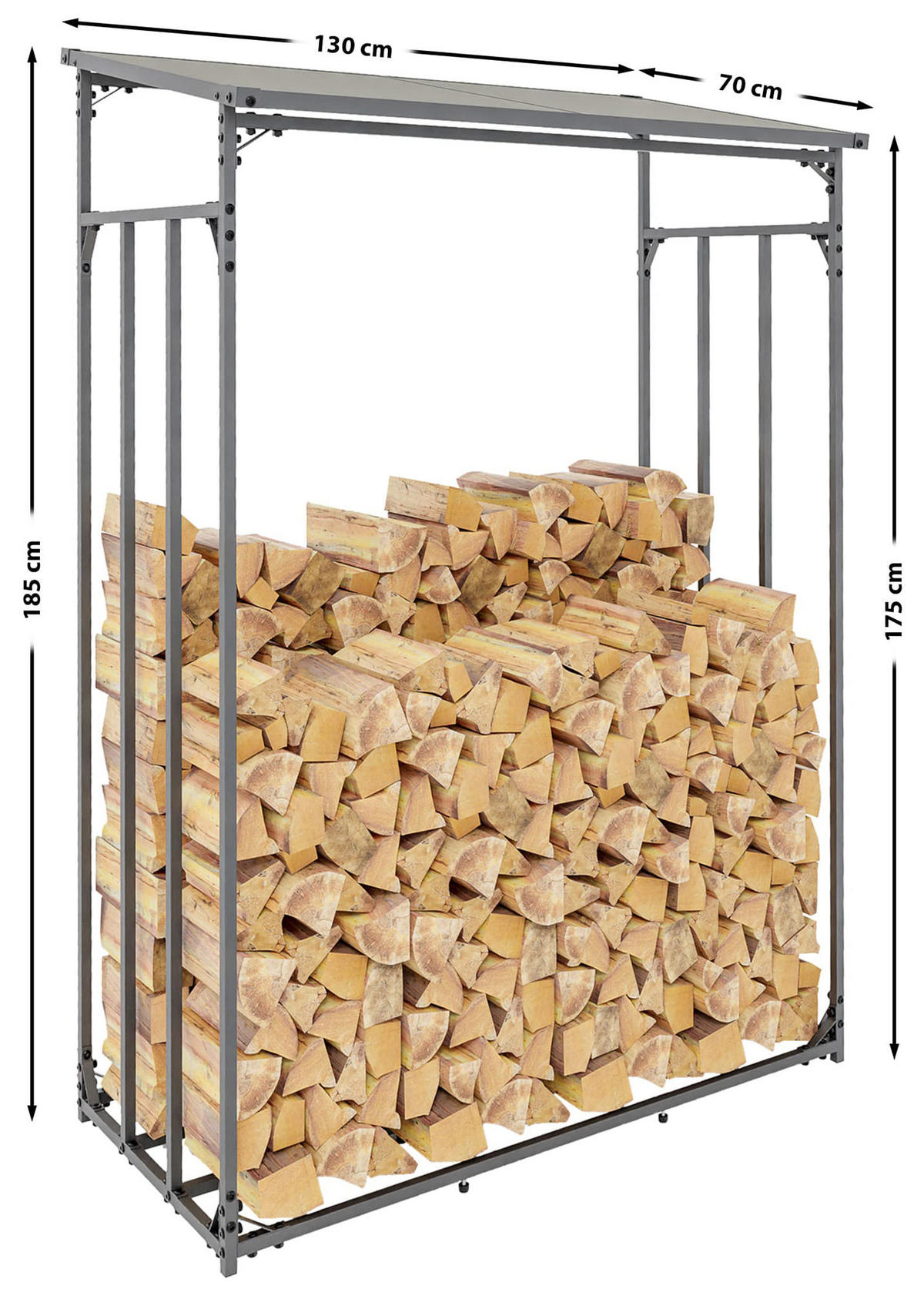 KAMINHOLZREGAL 130/70/185 cm Metall anthrazit - Anthrazit/Grau, Metall (130/185/70cm) - CLP