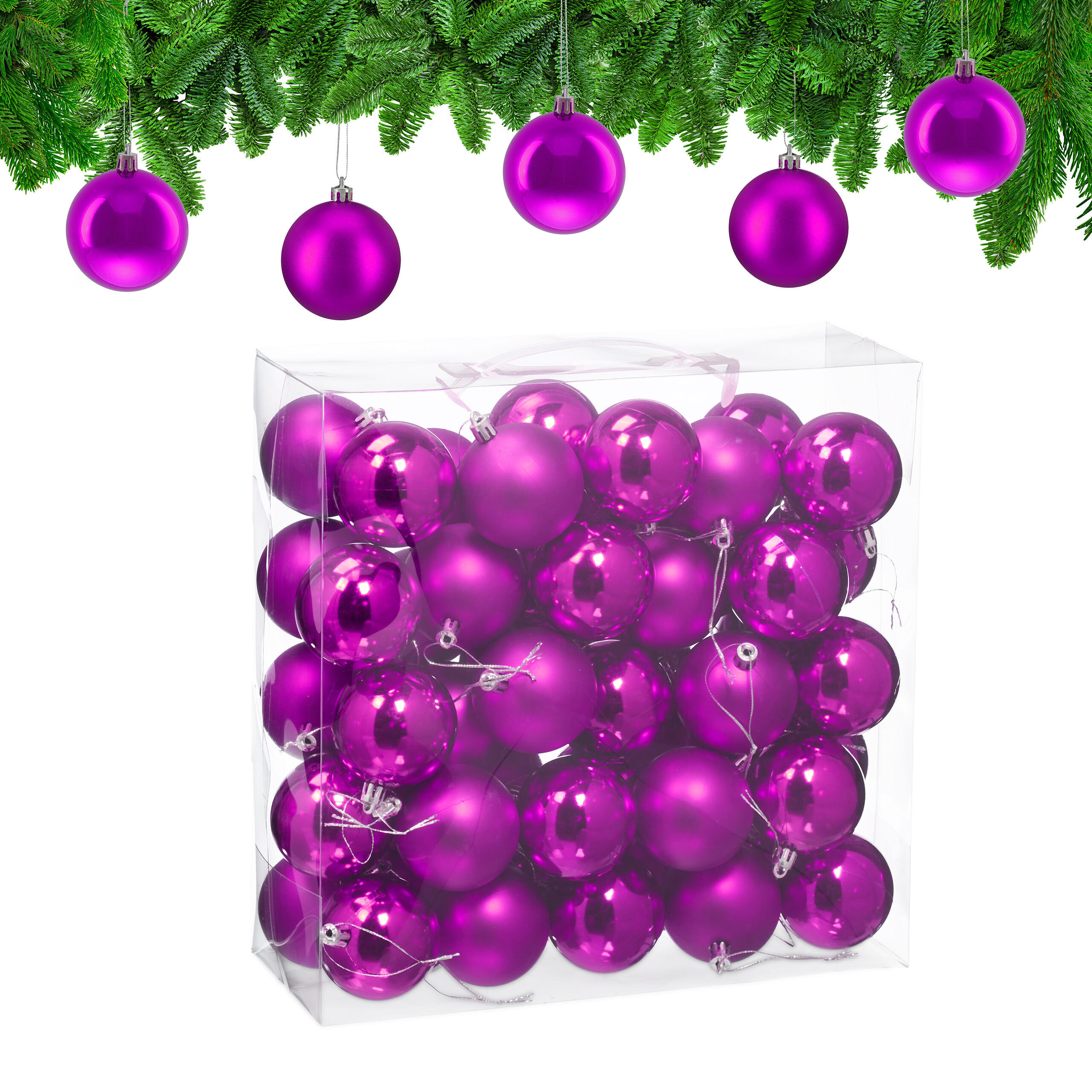50XWEIHNACHTSKUGELN - Pink, Kunststoff (6/7/6cm) - Relaxdays