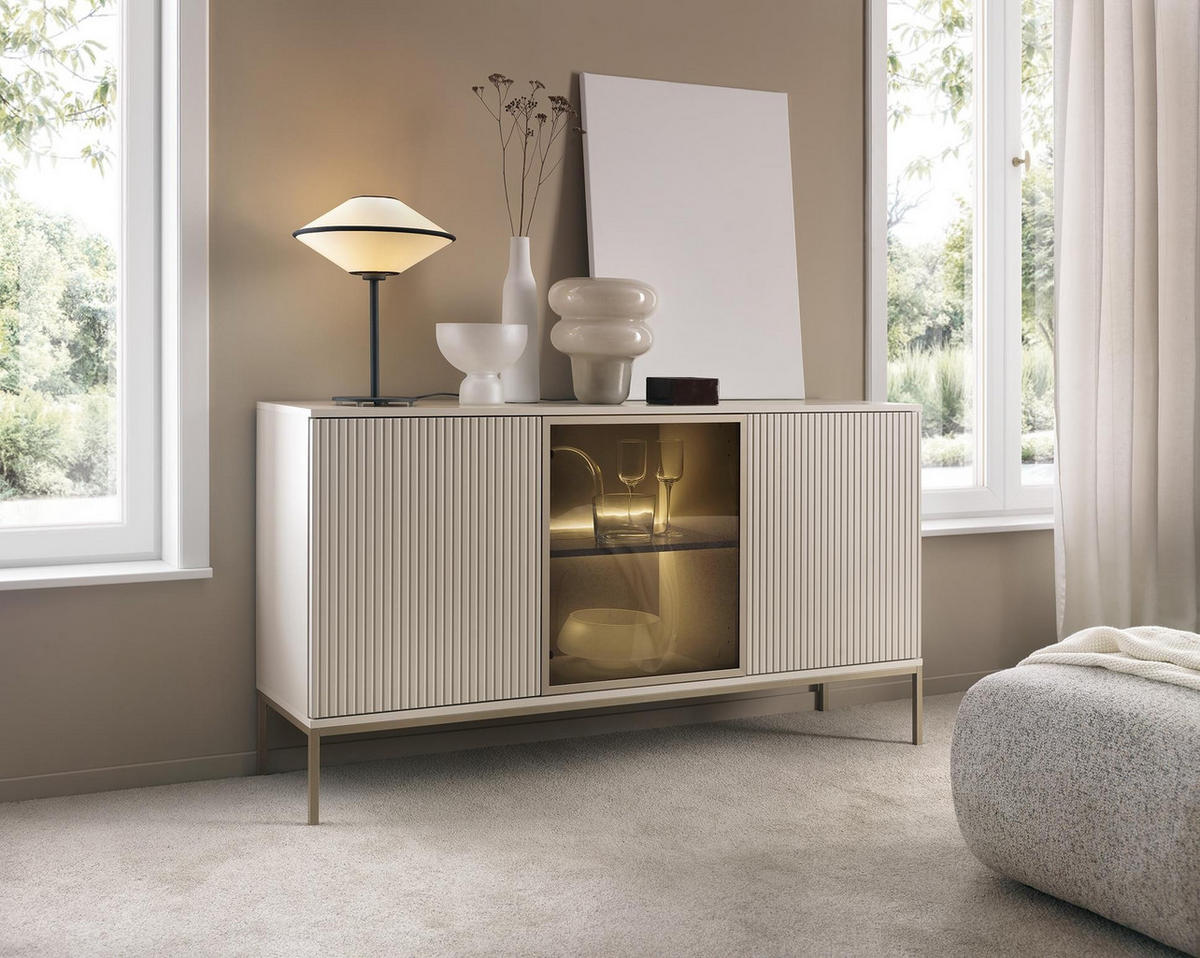 KOMMODE Sentino Kaschmir, Dreitürige Türkommode mit LED - Kaschmir, Holzwerkstoff/Metall (154/83/39cm) - Bettso