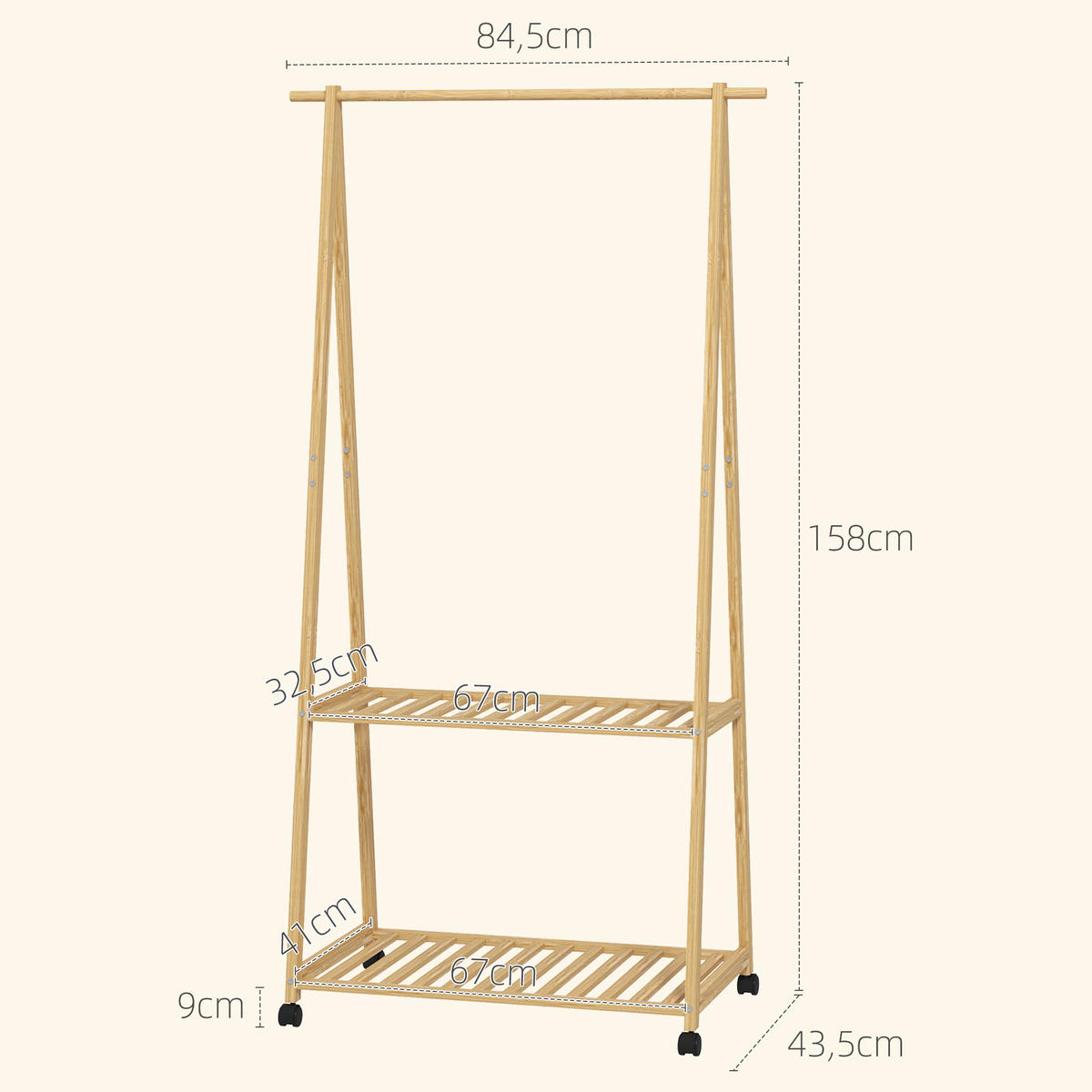KLEIDERSTÄNDER DE-17875 Natur - Naturfarben, Naturmaterialien (84.5/158/43.5cm) - ComfortXL