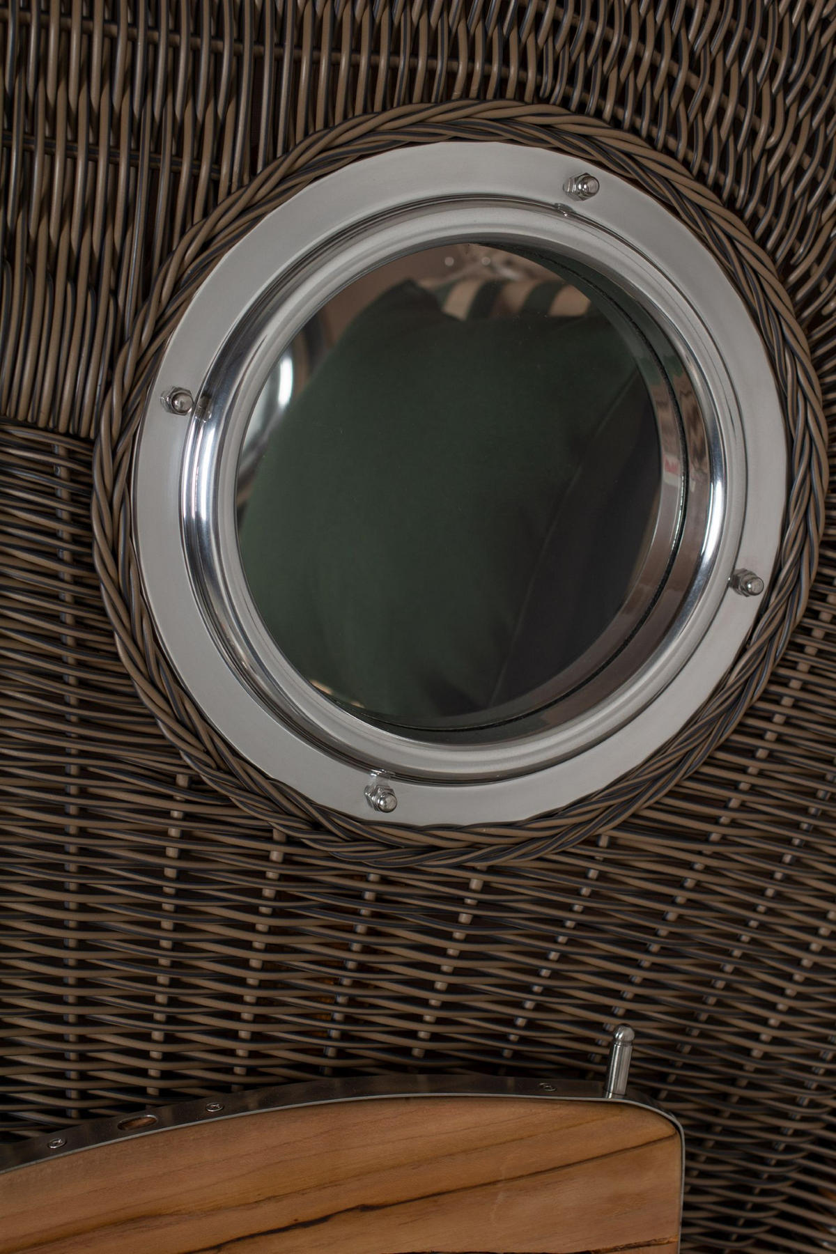 STRANDKORB Komplettset: Ammersee Single Teak Bullauge - PE grau - Modell 506 - Beige/Grün, Holz/Kunststoff (96/165/80cm) - bene living