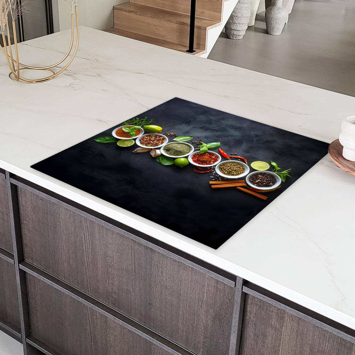 HERDABDECKPLATTE Kräuter - Gewürze - Konkrete Optik - Stilleben Induktionsmatte 78x78 cm - Multicolor, Kunststoff (78/78/0.2cm) - MuchoWow