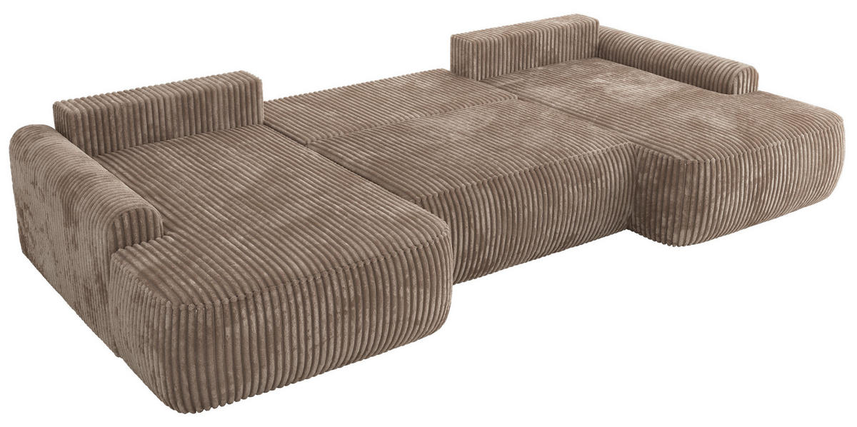 WOHNLANDSCHAFT CUBO U Braun Cord - Schwarz/Braun, Kunststoff/Textil (370/100/187cm) - MKS