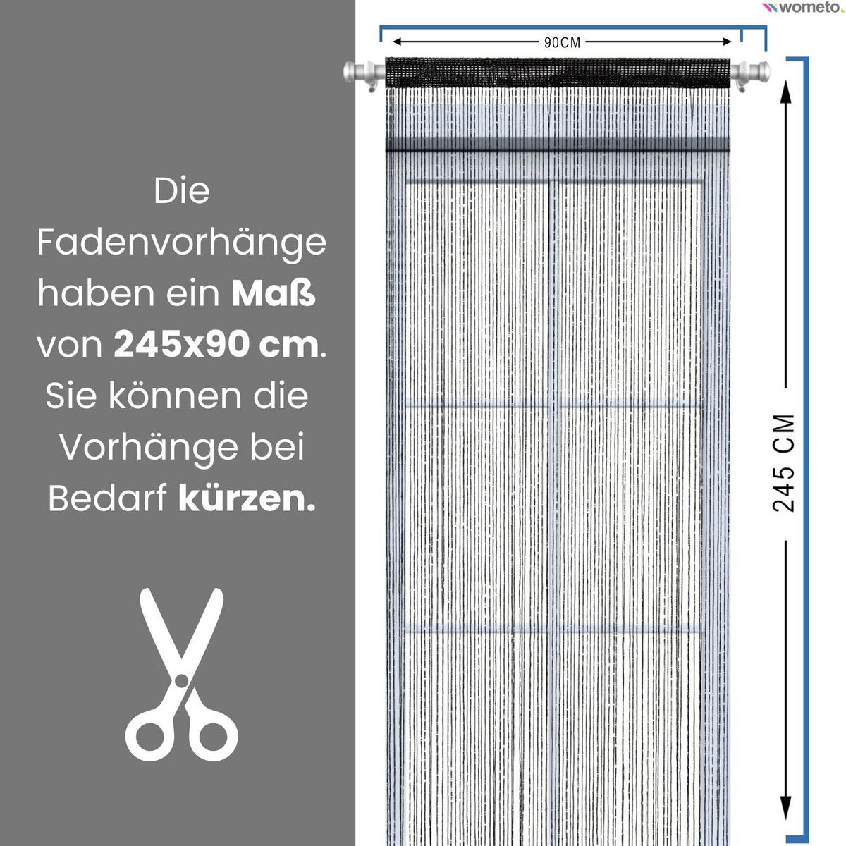 FADENVORHANG Lurex schwarz/silber 245/90 cm Glitzer-Effekt Stangendurchzug kürzbar - Schwarz, Textil (90/245/1cm) - wometo