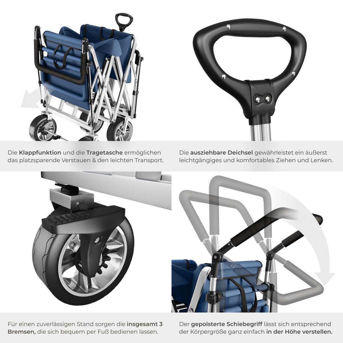 BOLLERWAGEN Nico, inklusive Tragetasche, Belastbarkeit 80 kg, blau - Blau, Metall (55.5/98/100cm) - tectake