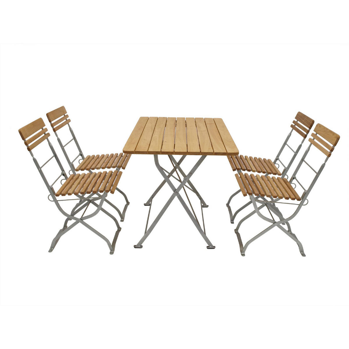 BIERGARTEN- GARTEN-GARNITUR Darwin 5-teilig, Flachstahl - Garten-Garnitur 5-teilig, Flachstahl Robinienholz -Gestell verzinkt hellgrau - Grau, Holz - TPFGarden