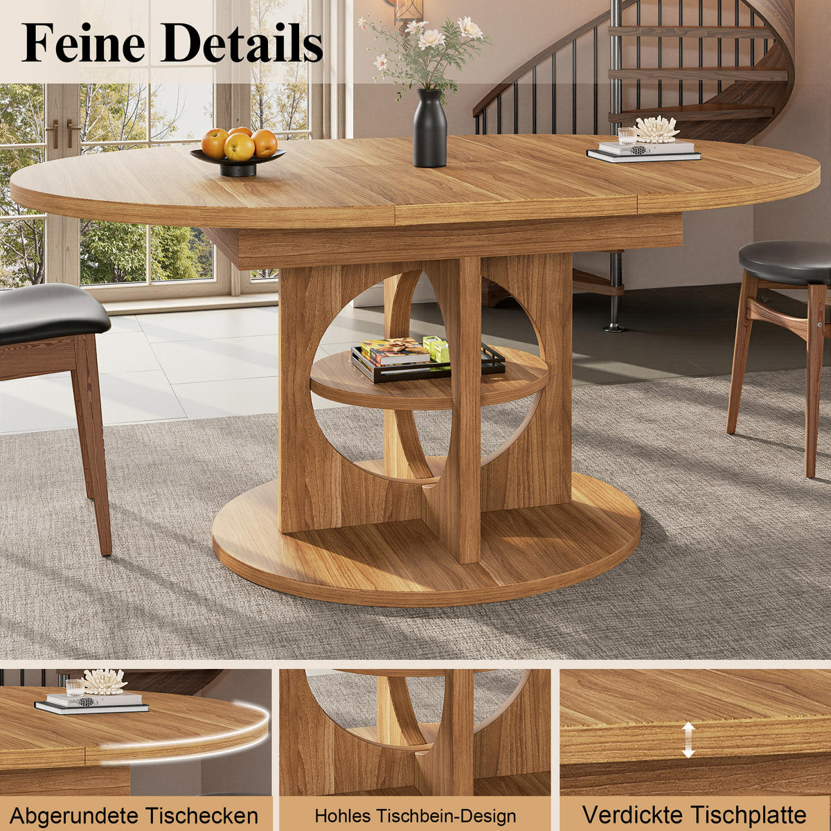 ESSTISCH in Holzoptik Ausziehbarer Küchentisch mit Stauraum, Multifunktionstisch für Küche und Wohnzimmer, 110–150cm - Braun, Holzwerkstoff/Metall (150/110/76cm) - STILVORA