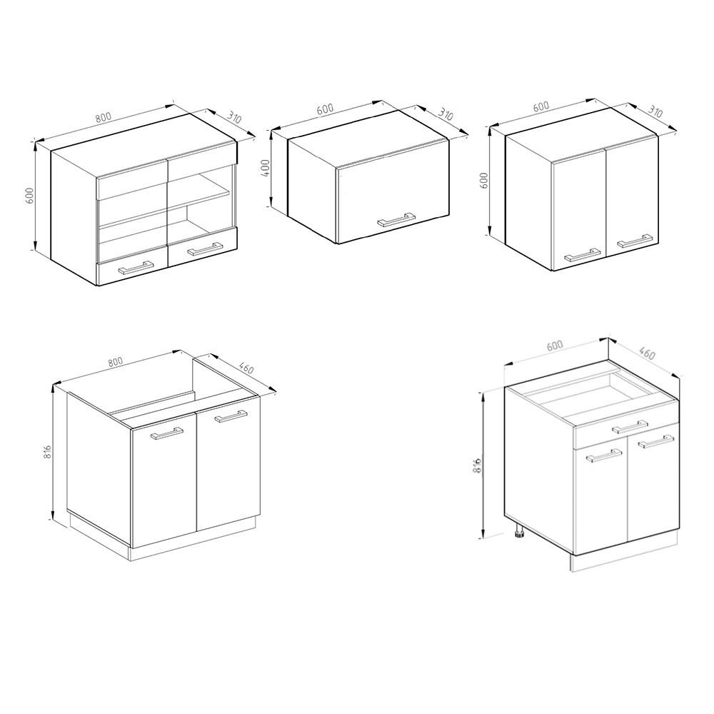 KÜCHENZEILE R-Line Weiß/Anthrazit 200 cm, AP Eiche - Anthrazit/Weiß, Holzwerkstoff (200/81.6/60cm) - Vicco