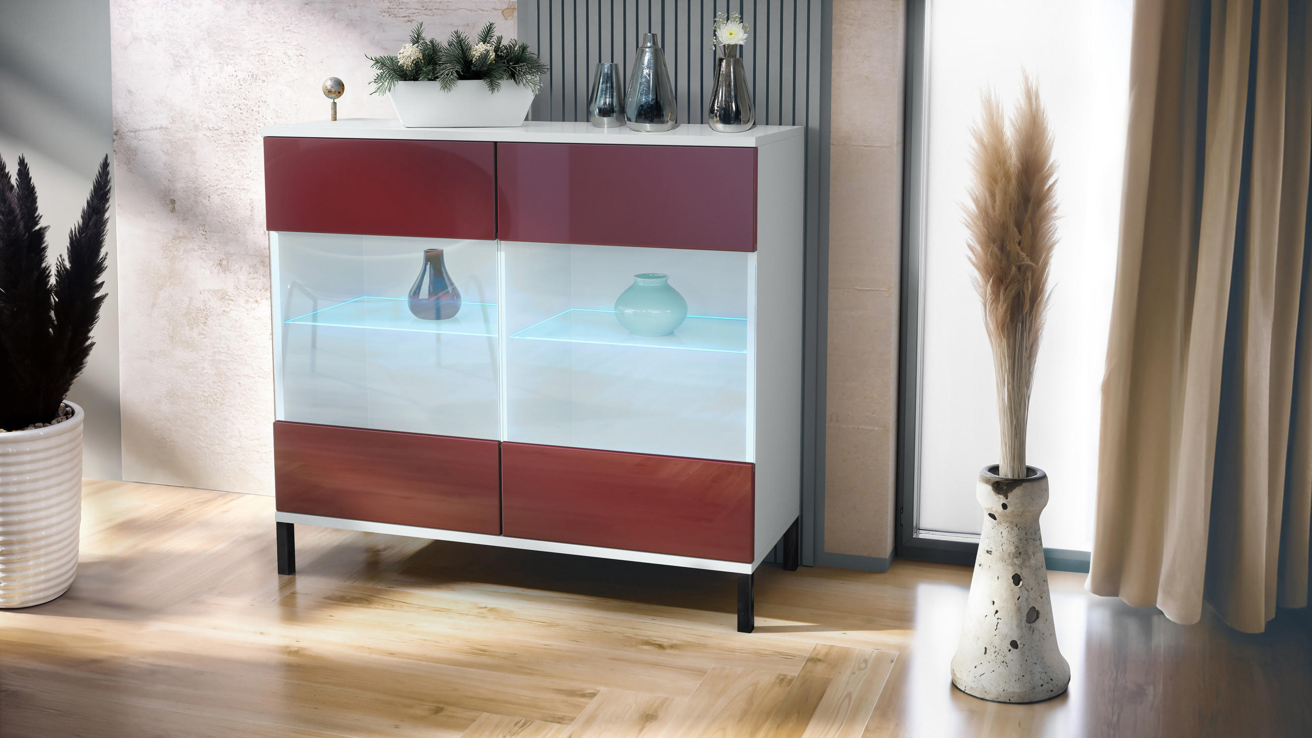 KOMMODE Bari Bordeaux Hochglanz - Bordeaux, Holzwerkstoff (92.5/83.5/35cm) - Vladon
