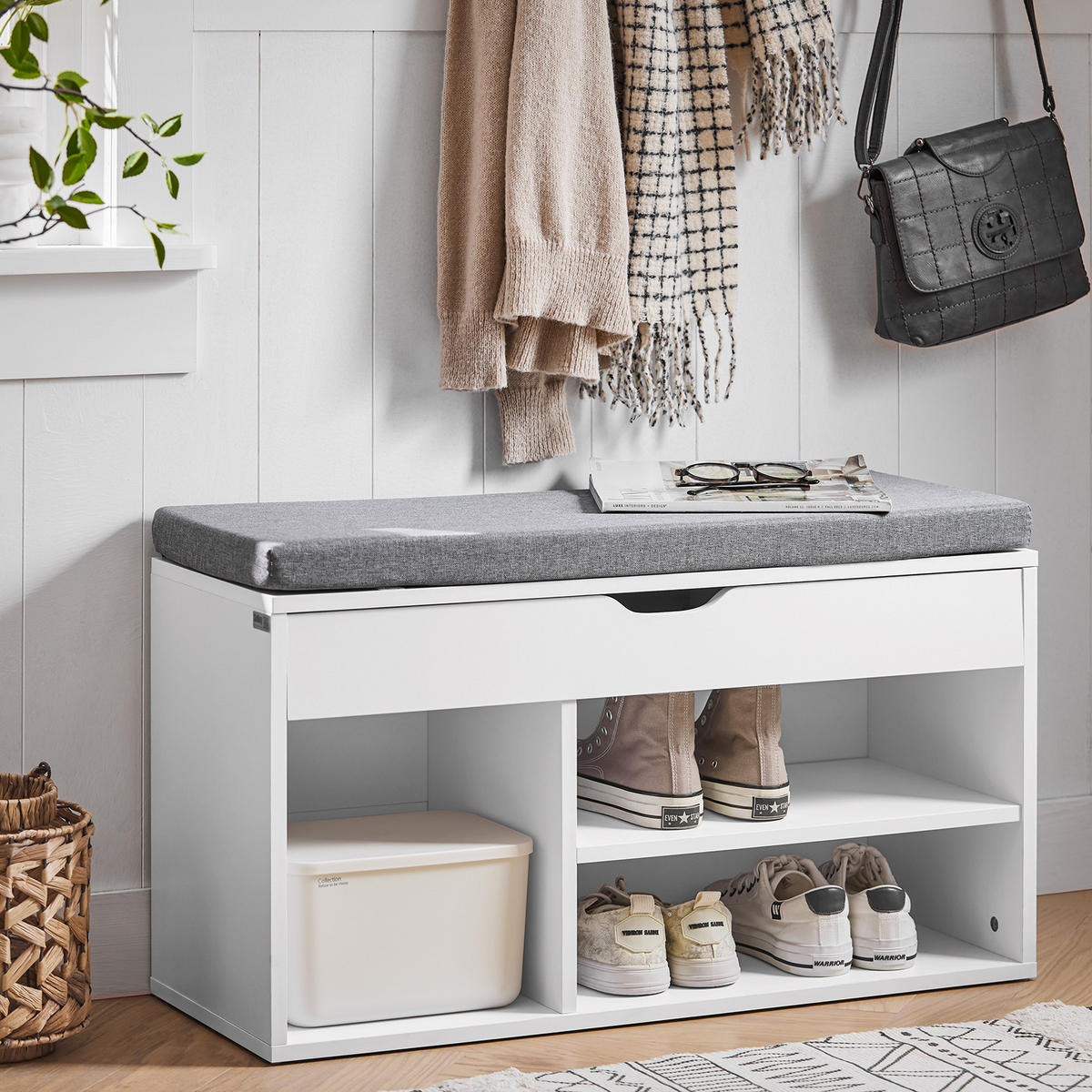 SCHUHBANK Grau - Hellgrau, Holzwerkstoff (80/46/30cm) - SoBuy