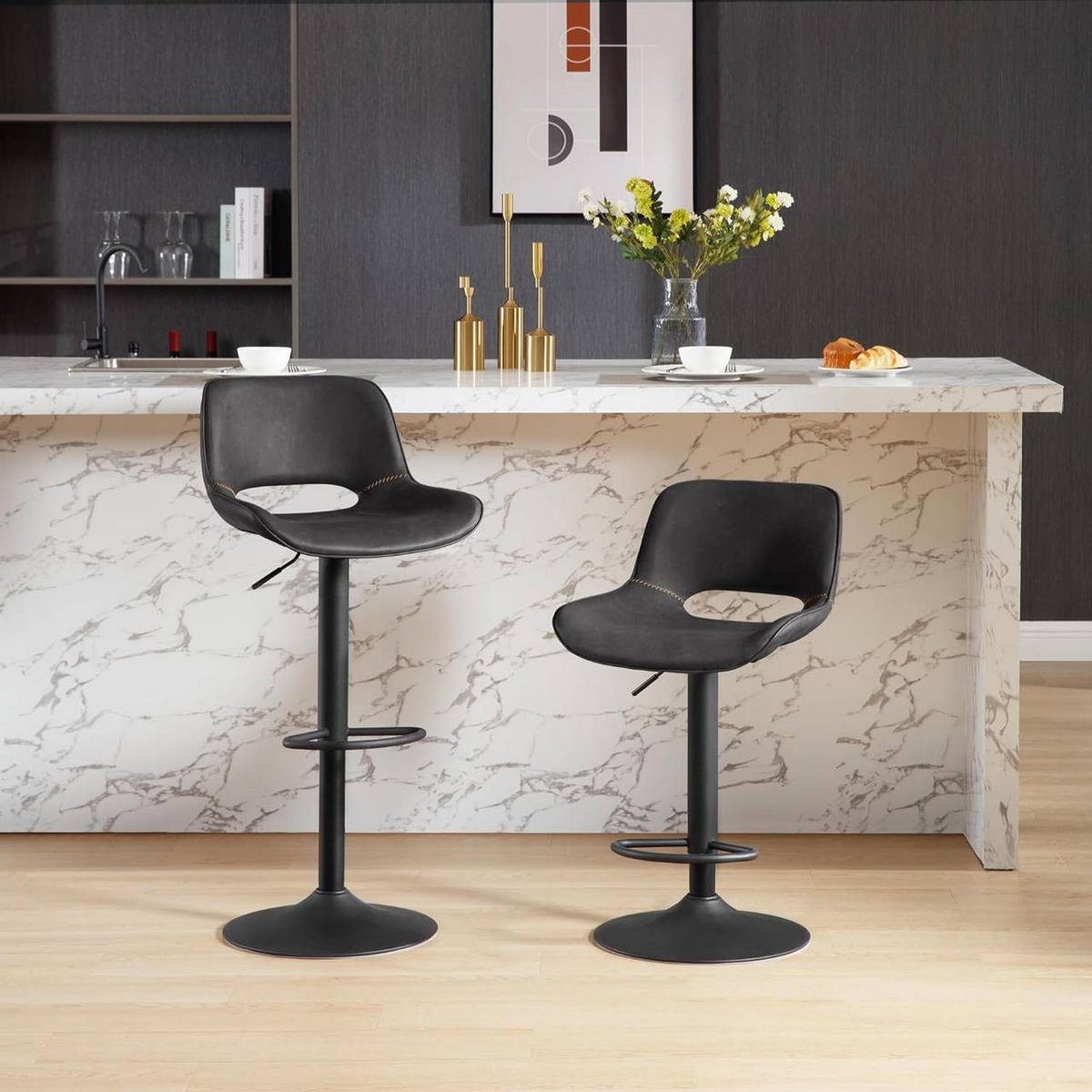 BARHOCKER 4er Set, Kunstleder Metall, Anthrazit - Anthrazit/Schwarz, Kunststoff/Metall (49/84/49cm) - Woltu