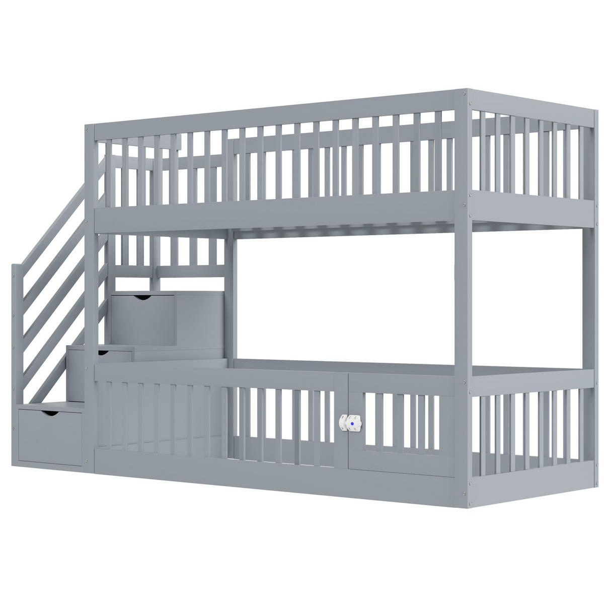 ETAGENBETT 90/200 cm mit Stauraumtreppe, Schubladen und Spielbereich, Grau - Grau, Holzwerkstoff (90/200cm) - Redom