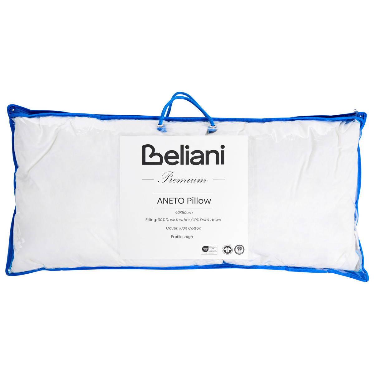 KOPFKISSEN Weiß Hoch 40/80 cm Aneto - Blau/Weiß, Naturmaterialen (80/40cm) - Beliani