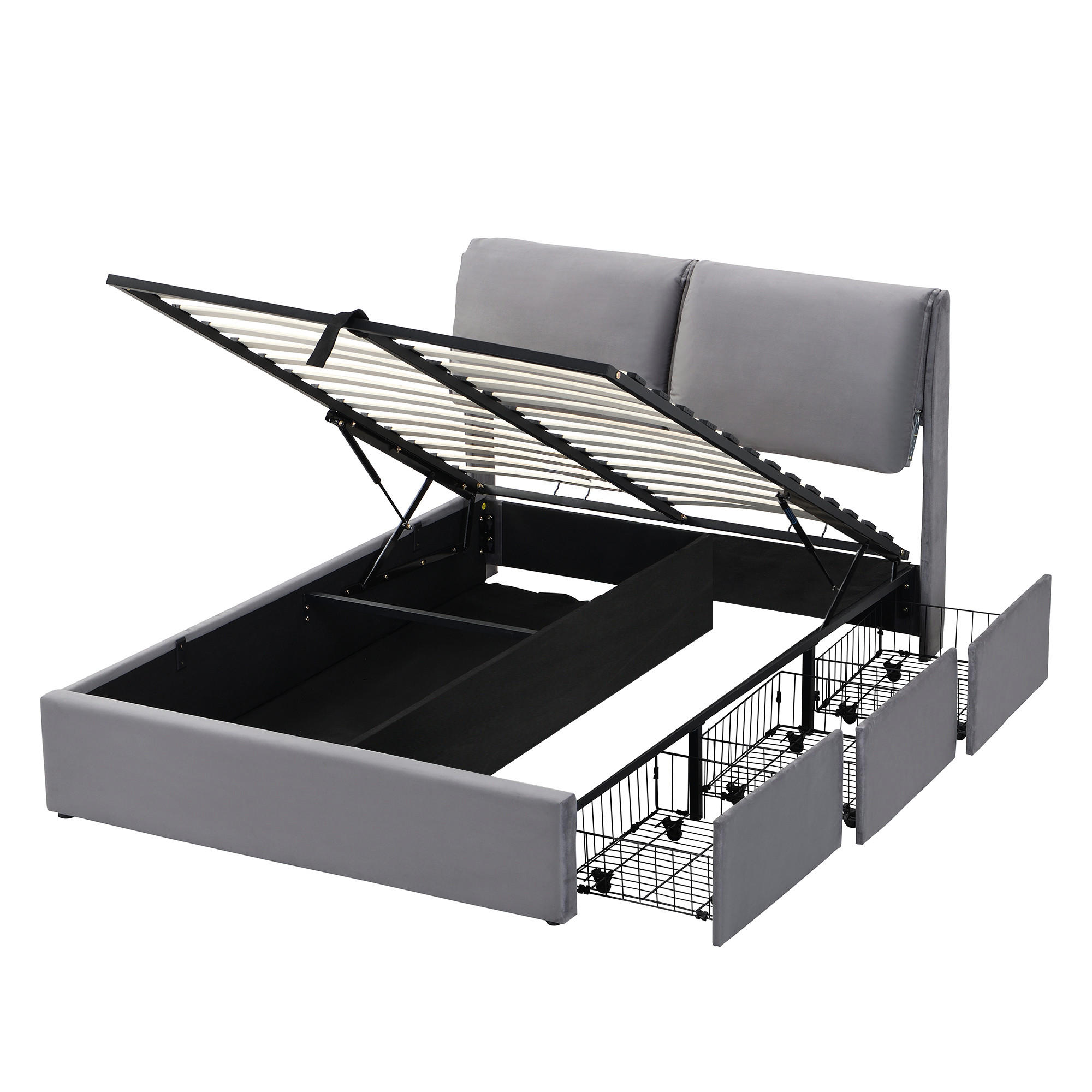 POLSTERBETT 140x200cm Grau Mit Hydraulik & 3 Schubladen - Grau, Textil (140/200cm) - FLIEKS