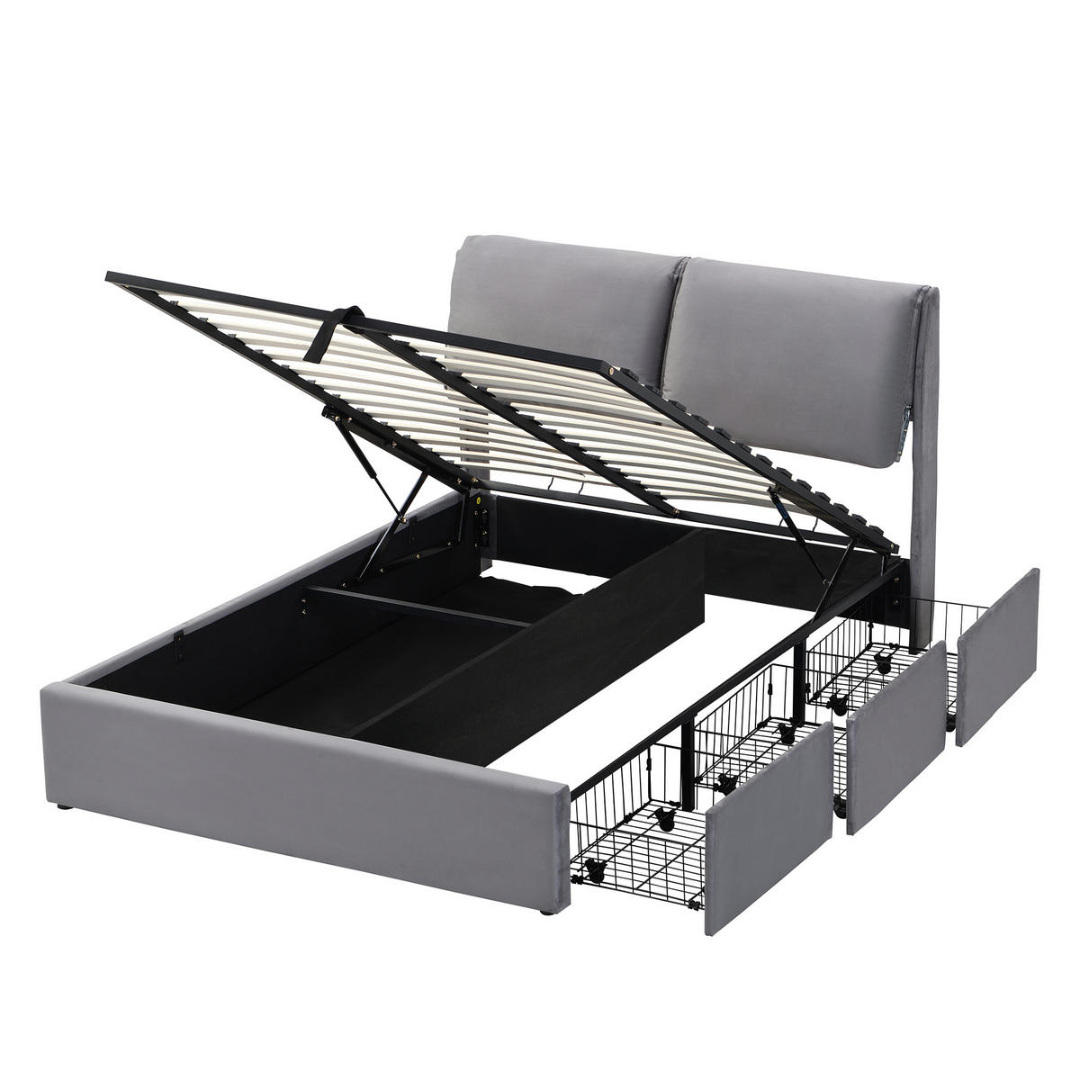 POLSTERBETT 140x200cm Grau Mit Hydraulik & 3 Schubladen - Grau, Textil (140/200cm) - FLIEKS