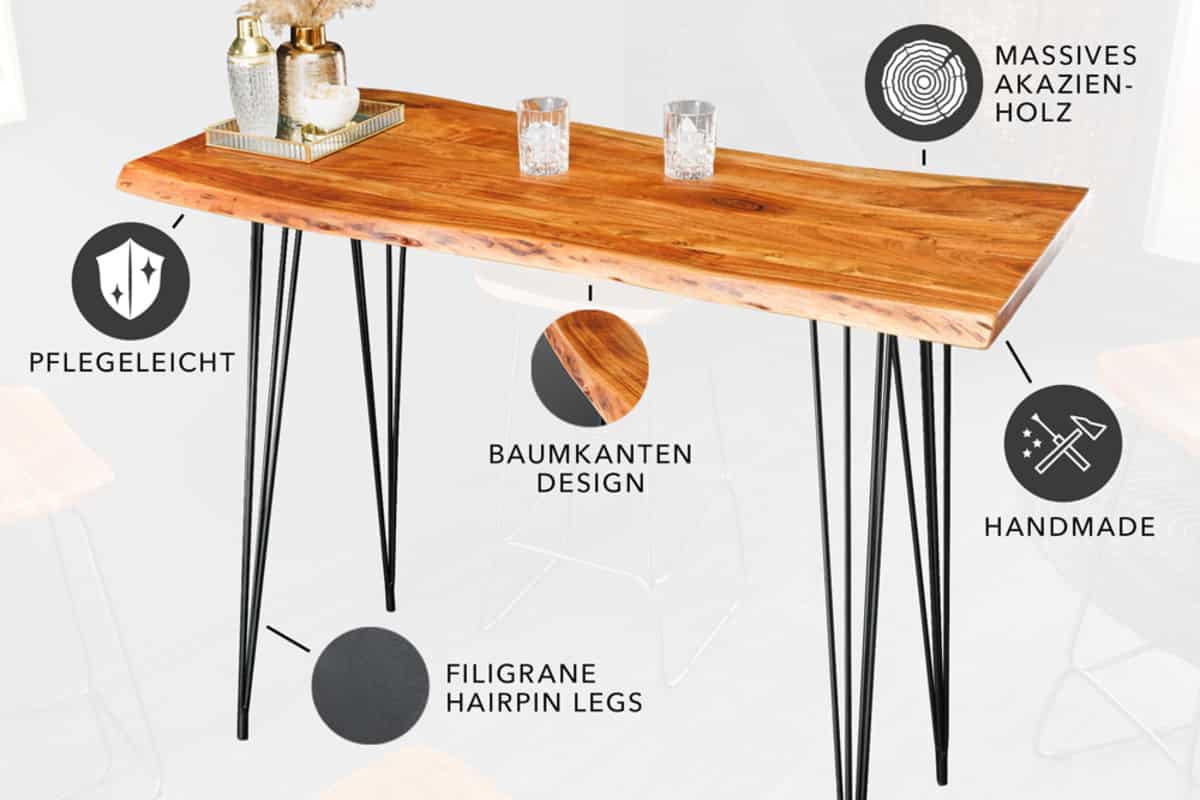 BARTISCH MAMMUT Akazie Natur 140cm - Schwarz/Braun, Holz/Metall (140/106/58cm) - riess-ambiente