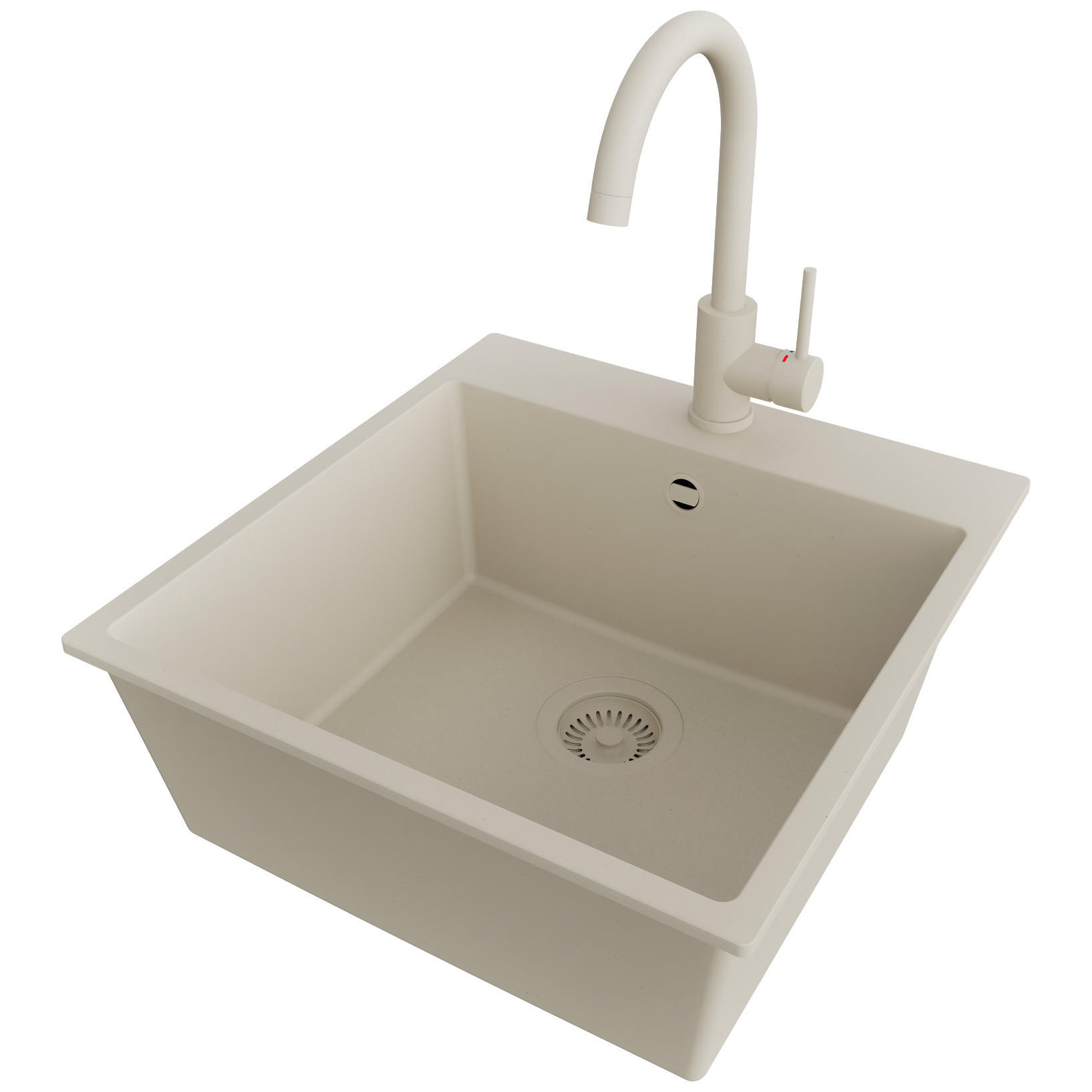 GRANITSPÜLE Riga, 2-er set Beige 48/50 cm 1 Becken + Küchenarmatur 32/20 cm + Ablauf-Set ab 50er Unterschrank - Beige, Kunststoff (48/20/50cm) - Primagran