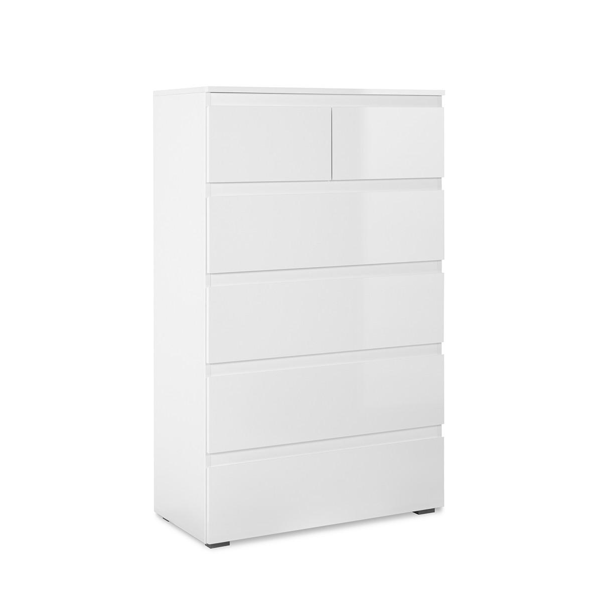 KOMMODE mit 6 Schubladen L80 x H131cm - Pretoria - Weiß, Holzwerkstoff (40/131.5/80cm) - Calicosy