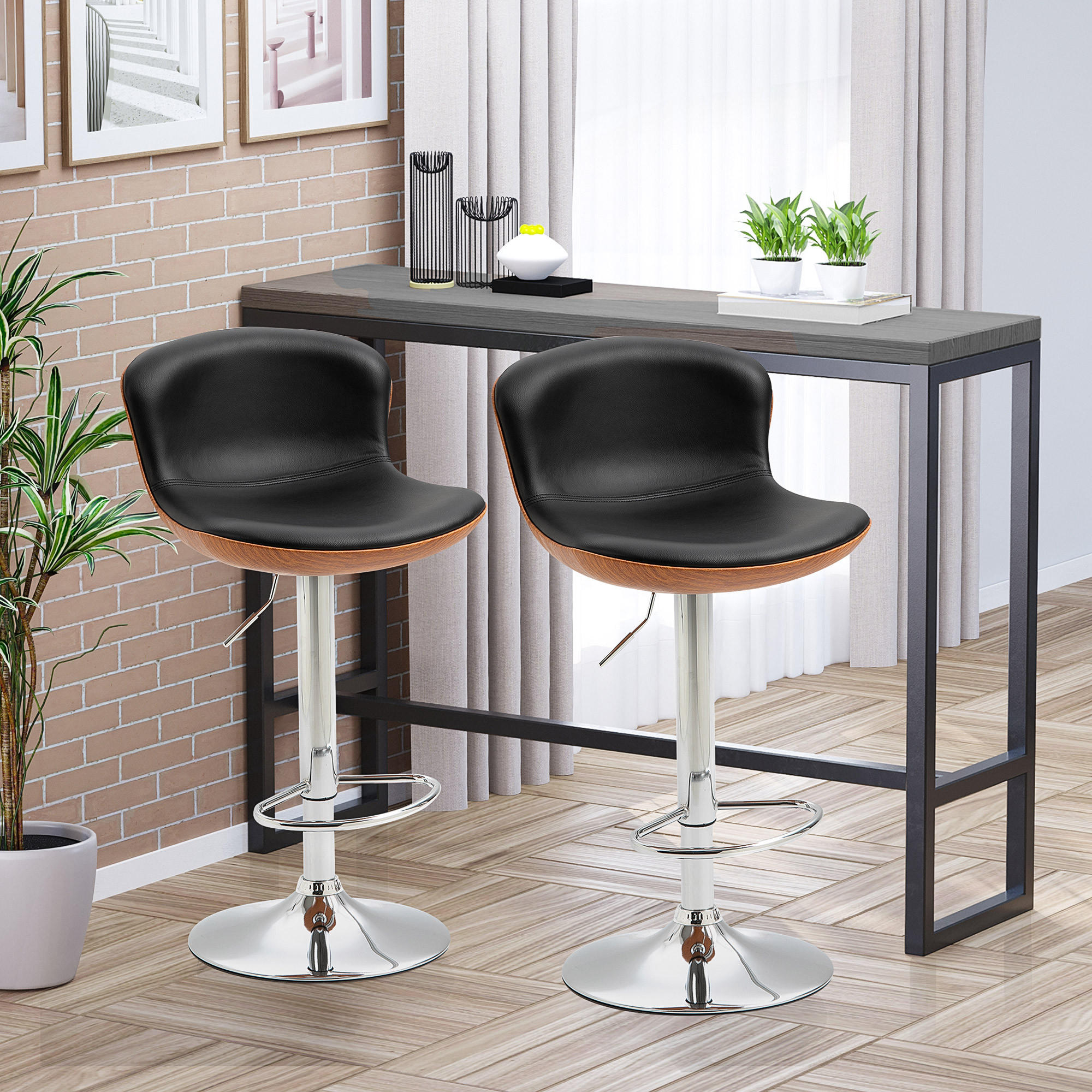 Thumbnail - Homcom 2Er-Set, Schwarz, Kunststoff, 53.5x85x46 cm, Esszimmer, Barmöbel, Barhocker
