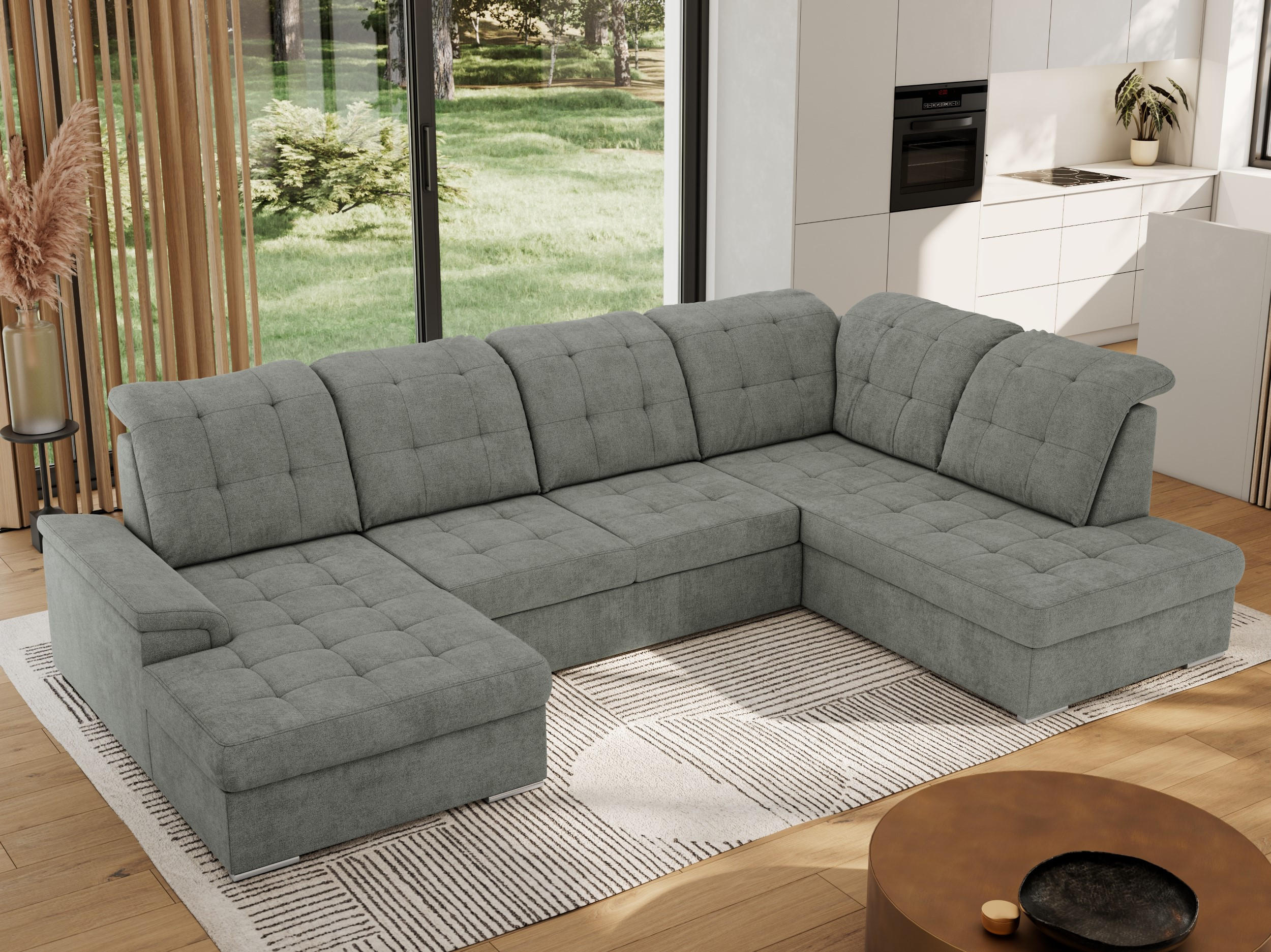 WOHNLANDSCHAFT MADRITO U - Grau Struktur - Rechts - Silberfarben/Grau, Textil/Metall (323/89/204cm) - MKS