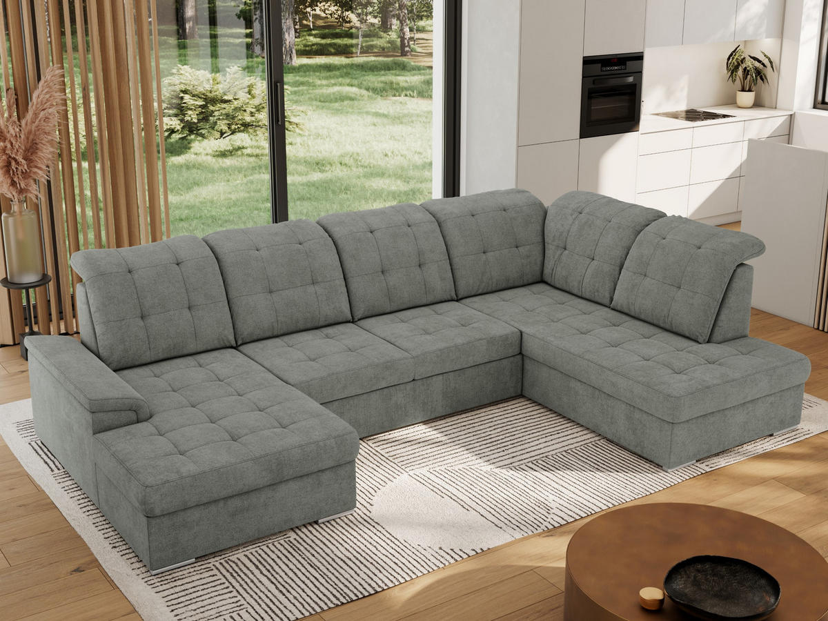 WOHNLANDSCHAFT MADRITO U - Grau Struktur - Rechts - Silberfarben/Grau, Textil/Metall (323/89/204cm) - MKS