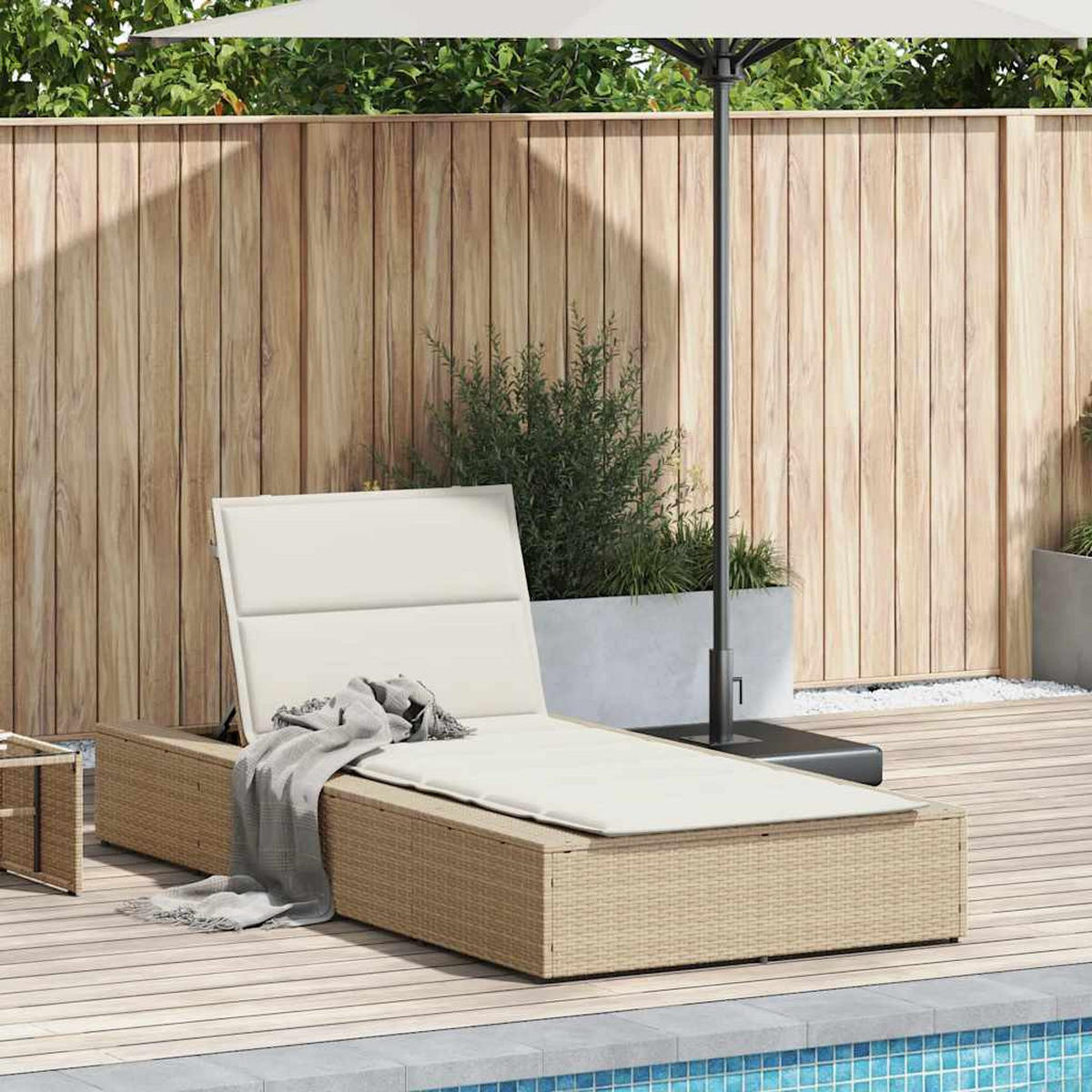 SONNENLIEGE Mit Schwebender Auflage Beige Poly Rattan - Beige, Kunststoff (210/79/100cm) - vidaXL