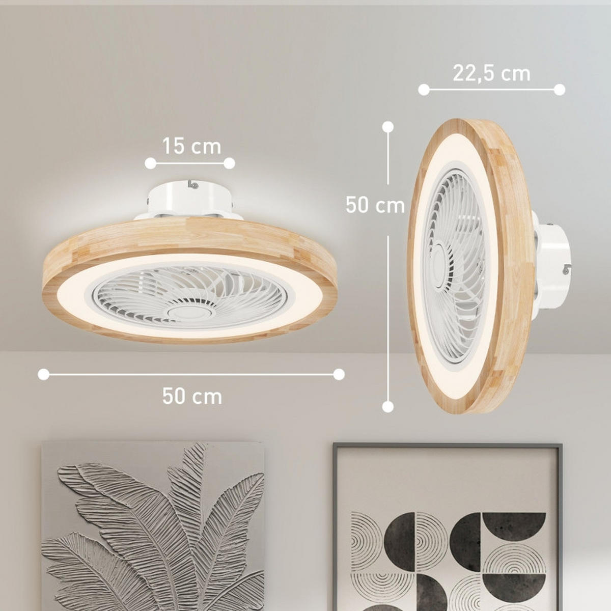 DECKENVENTILATOR LED Licht RGB 40W Fernbedienung Timer Natur - Braun, Kunststoff (50/50/22.5cm) - CASIVA