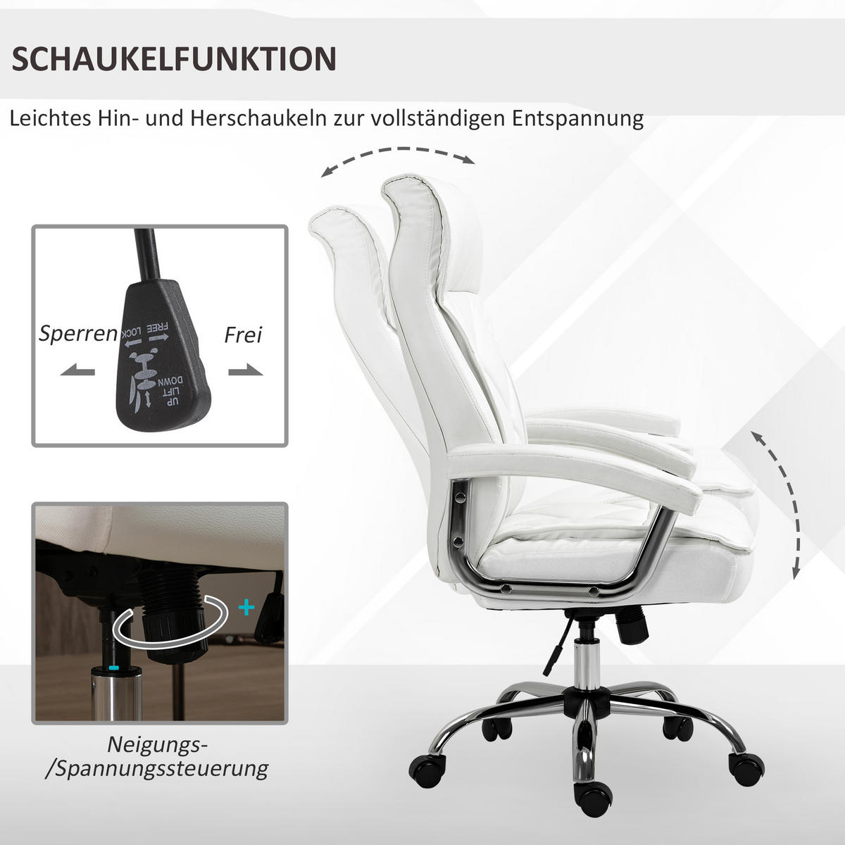 BÜROSTUHL höhenverstellbar Kunstleder Weiß - Weiß, Metall (69/121/66cm) - Meubliv