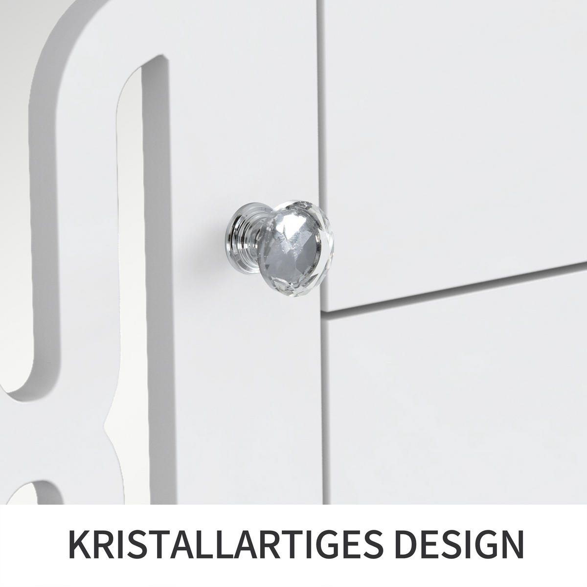 SIDEBOARD in Weiß Kommode mit Kristallgriffen für Wohnzimmer und Esszimmer, B147.5/T40/H102 cm - Weiß, Glas/Holzwerkstoff (147.5/102/40cm) - STILVORA