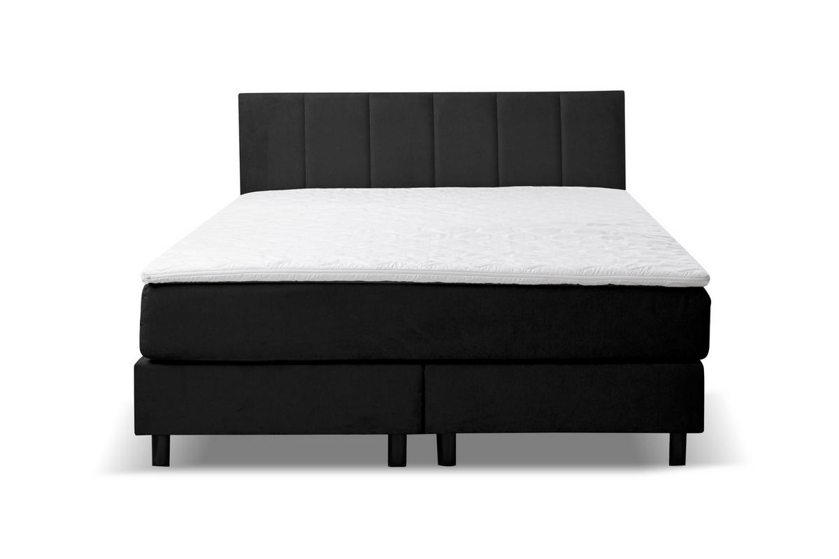 BOXSPRINGBETT Paris, Polsterbett Maße: 160x200 cm, Farbe: Schwarz, Velourstoff, Doppelbett mit Bonell-Matratze H3 inkl. Topper - Schwarz, Holz/Kunststoff (160/200cm) - VENASI MÖBEL
