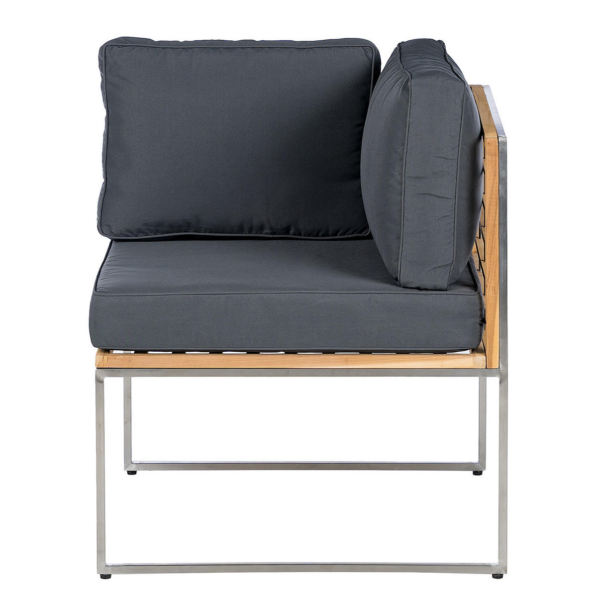 ECKMODUL - Grau / Braun - Teak / Edelstahl - Webstoff / Teak massiv - Silberfarben/Braun, Holz/Textil (70/80/70cm) - home24