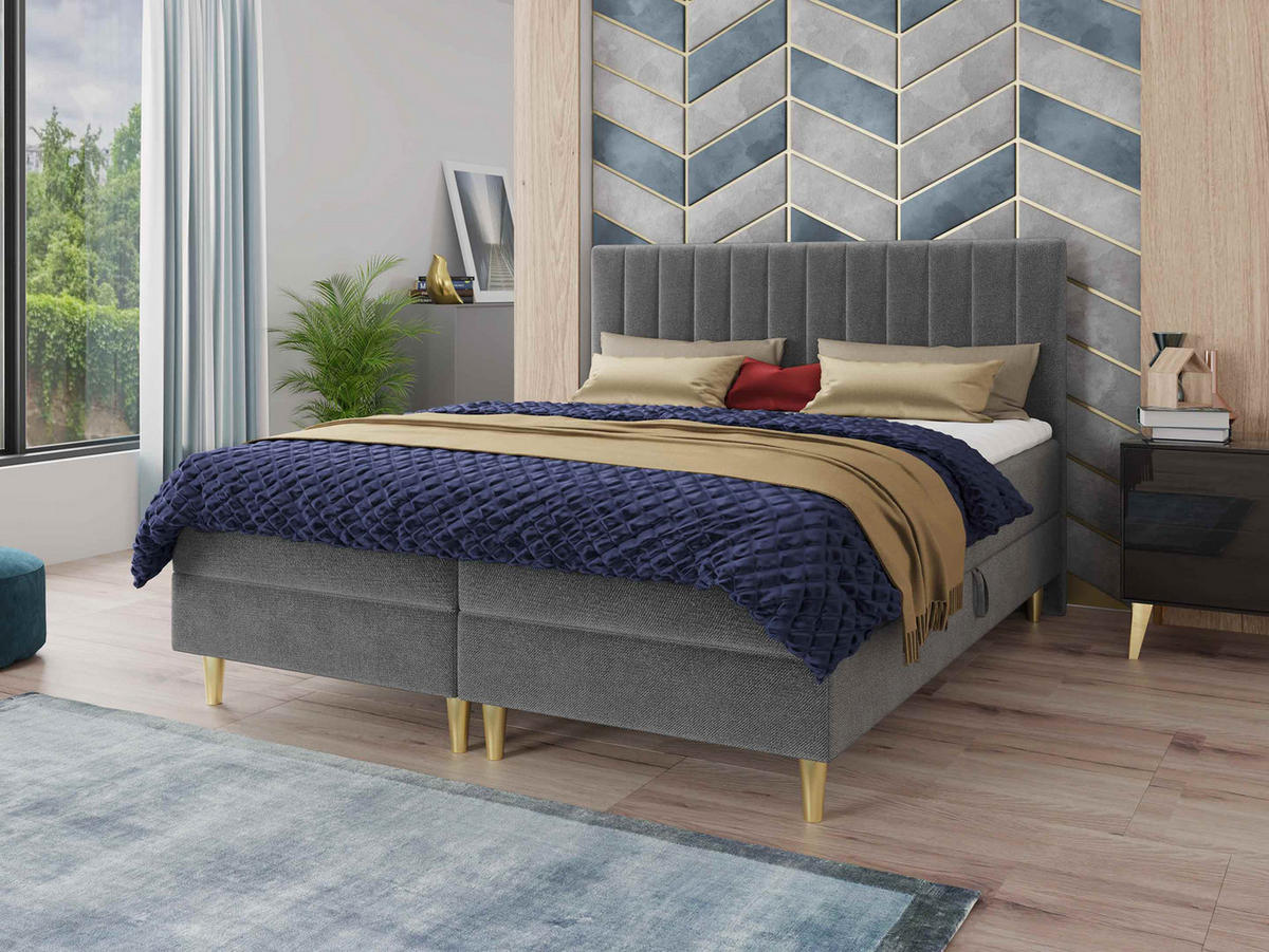 BOXBETT Gold - 180x200 - grau (Manila 16, Velvet) - Gelb/Grau, Holz/Holzwerkstoff (180/200cm) - Sofnet