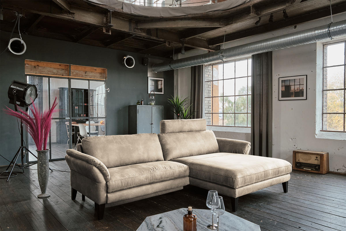 ECKSOFA MIT MOTORISCHER RELAXFUNKTION MALTA Beige Webstoff - Beige/Schwarz, Buchenholz/Textil (302/175cm) - KAWOLA