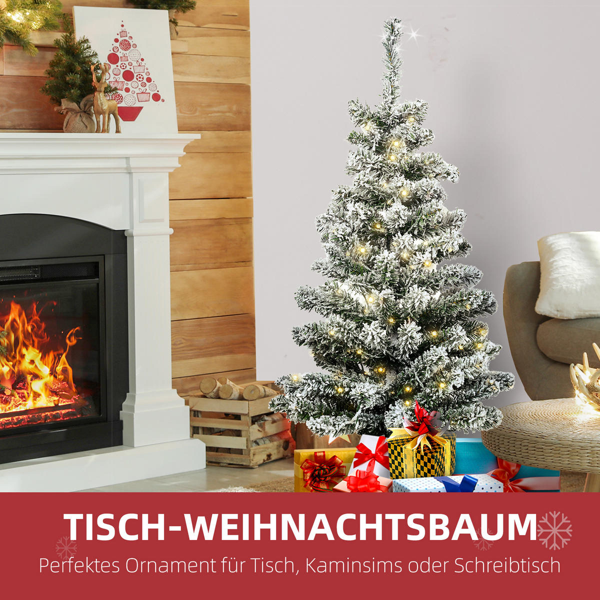 KÜNSTLICHER Weihnachtsbaum mit LED-Leuchten, 90 cm Christbaum mit 116 Spitzen - Grün, Kunststoff (90cm) - HOMCOM